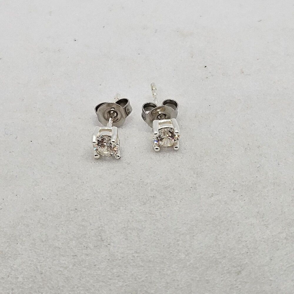 Sterling Silver and CZ Stud Earrings with Butterfly Backs 925 SU